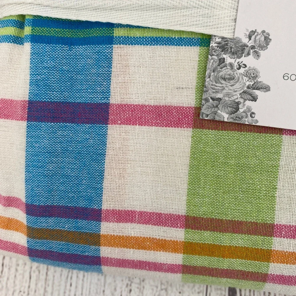 Shabby Chic Tablecloth 60x120 Multi Color Plaid Pink Blue Cotton Spring Boho